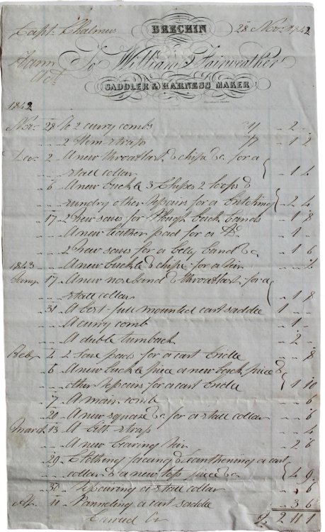 Saddler & Harness Maker, Brechin. 4 invoices,