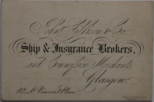 Ship & Insurance Brokers, and Commission Merchants. 32, St. Vincent Place, Glasgow.