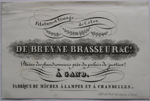 Image for Filature et Tissage de Coton. Fabrique de Mèches à Lampes et à Chandelles. Plaine des chaudronniers près du palais de justice, à Gand. Filature et Tissage de Coton. Fabrique de Mèches à Lampes et à Chandelles. Plaine des chaudronniers près du palais de justice, à Gand.