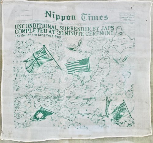 [Souvenir Silk Handkerchief] Unconditional Surrender by Japs Completed at 20 Minute Ceremony.
