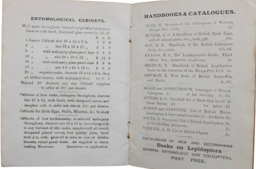 Price List of Entomological Apparatus, Books and Cabinets.