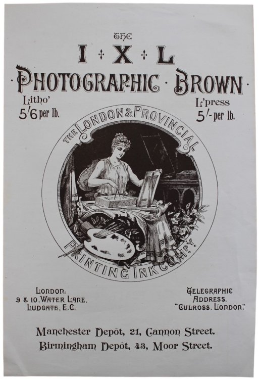 The I X L Photographic Brown. Litho&rsquo; 5/6 per lb. L&rsquo;press 5/- per lb.