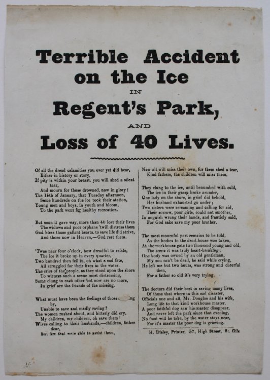 Terrible Accident on the Ice in Regent&rsquo;s Park, and Loss of 40 Lives.