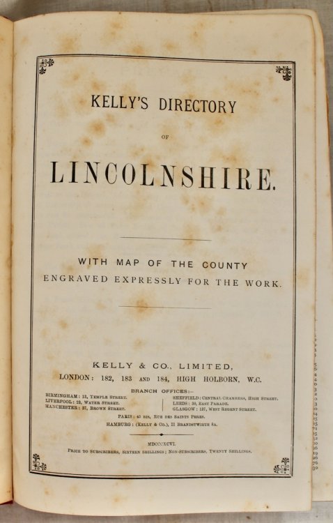 Kelly&rsquo;s Directory of Lincolnshire. 1896.