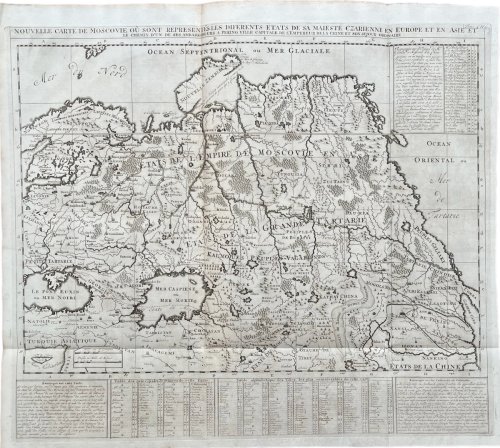 Nouvelle carte de Moscovie o&ugrave; sont Retresent&eacute;s les Diferents Etats de sa Majest&eacute; Czarienne en Europe et en Asie et les chemins d&rsquo;un de ses Ambassadeurs a Peking Ville Capitasl de l&rsquo;Empereur de la Chine et son Sejour Ordinaire.
