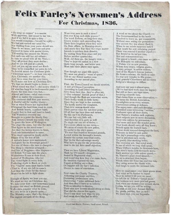 Felix Farley&rsquo;s Newsman&rsquo;s Address for Christmas, 1836.