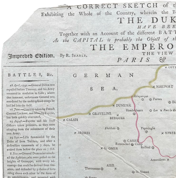 A Correct Sketch of the Northern Seat of War, Exhibiting the Whole of the Country, Wherein the British Troops Under the Command of His Royal Highness The Duke of York, Have Been Employed, Together with an Account of the Different Battles and Sieges, Within the Extent of the Sketch. At the Capital is