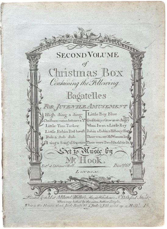 Second Volume of Christmas Box Containing the Following Bagatelles for Juvenile Amusement: High Ding a Ding, Christmas Comes butu Once a Year, Little Tom Tucker, Little Robin Red-breast, I&rsquo;ll Sing a Song of Sixpence, Little Boy Blue, Gooseberrys Grow on an Angry Tree, When I was a Little Boy, 