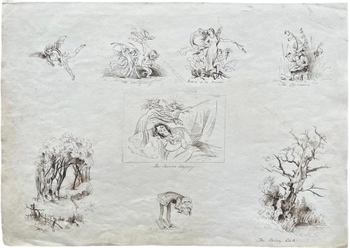 Eight Pen and Ink Drawings on a Single Sheet.