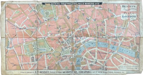 Bennet&rsquo;s Illustrated London Plan of London. Plan Showing Theatres, Music Halls, Museums, &c. &c.