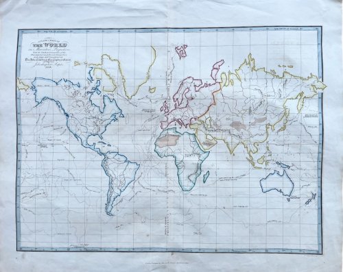 A Plane Chart of the World on Mercator&rsquo;s Projection. With the Tracks & Discoveries of the Principal and Most Recent Navigators; for the Elucidation of The Abb&eacute; Gaultier&rsquo;s Geographical Games.
