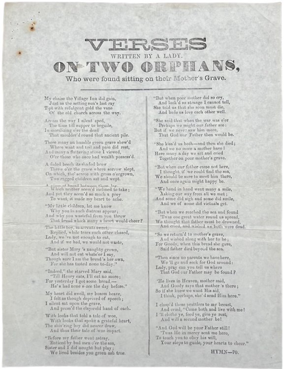 Verses Written by a Lady on Two Orphans, Who Were Found Sitting on Their Mother&rsquo;s Grave.