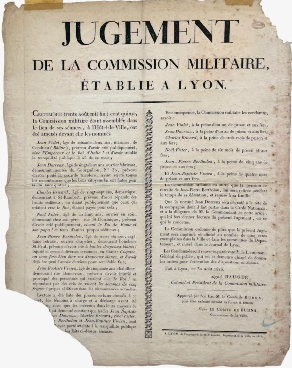 Jugement de la Commission Militaire &Eacute;tablie a Lyon.
