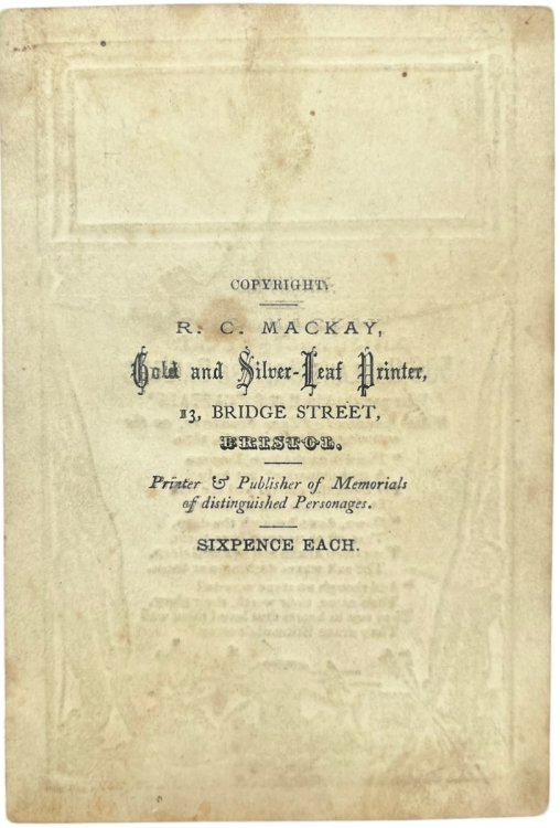 In Memory of the 506 Gallant British Sailors who perished in H.M.S. Captain which foundered off Cape Finisterre on the morning of September 7th. 1870. [with poem] On the Loss of the &ldquo;Captain&rdquo; Turret Ship in the Bay of Biscay, on the 7th. September, 1870, by J. Morshead.