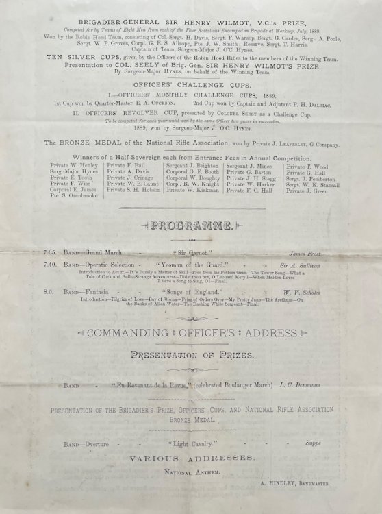 A Battalion Meeting will be held on Friday Evening, December 20, 1889, in the Mechanic&rsquo;s Large Hall, Nottingham.