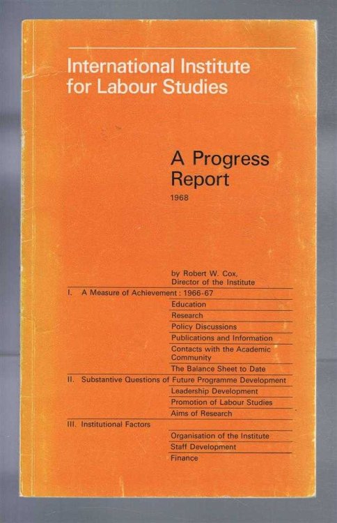 International Institute for Labour Studies, A Progress Report 1968