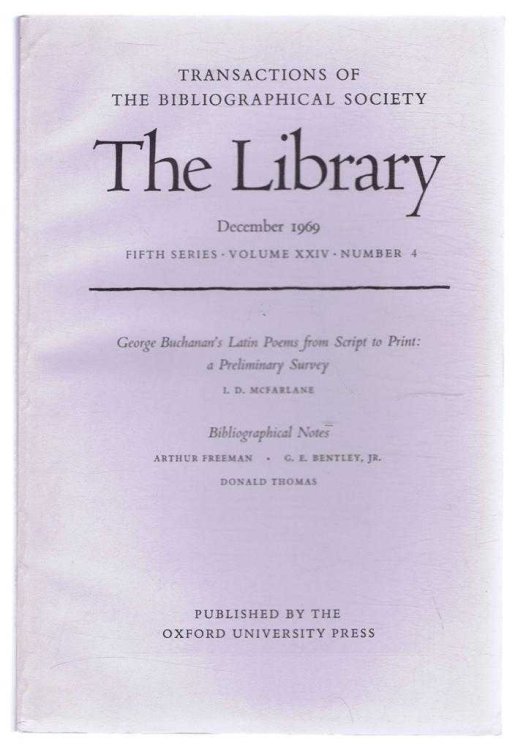 The Transactions of the Bibliographical Society, The Library, Fifth Series, Volume XXIV, Number 4, December 1969