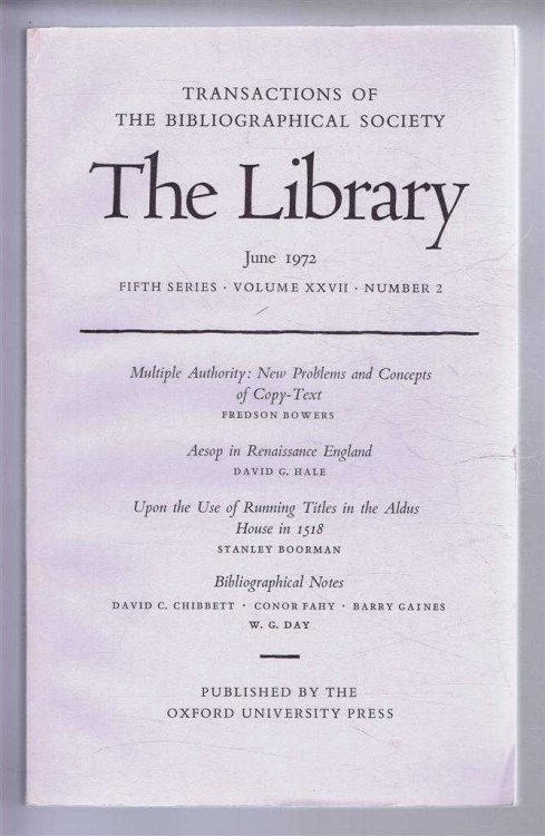Image for The Transactions of the Bibliographical Society, The Library, Fifth Series, Volume XXVII, Number 2 June 1972 The Transactions of the Bibliographical Society, The Library, Fifth Series, Volume XXVII, Number 2 June 1972