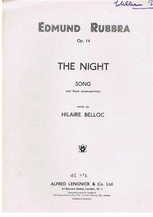 Image for The Night, Opus 14, song with piano accompaniement The Night, Opus 14, song with piano accompaniement
