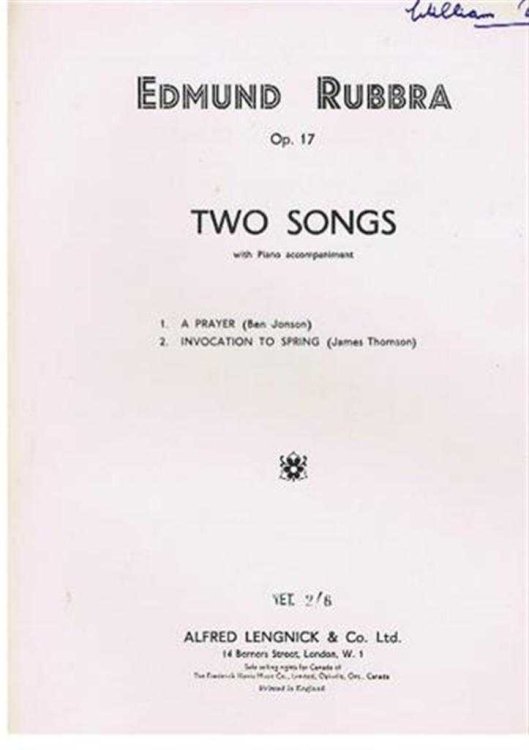 Image for Two Songs, Opus 17: A Prayer; Invocation to Spring. With piano accomaniment Two Songs, Opus 17: A Prayer; Invocation to Spring. With piano accomaniment
