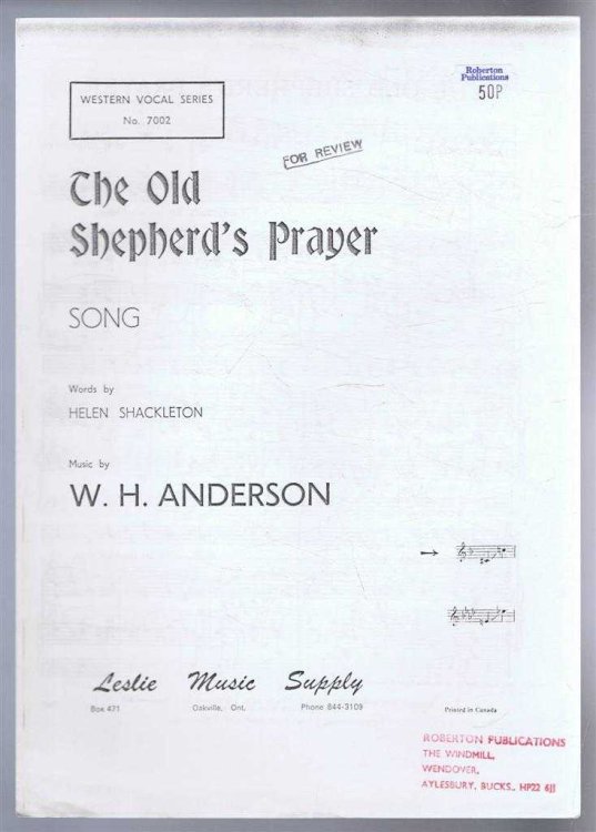 Image for The Old Shepherd's Prayer, Song. Western Vocal Series No. 7002. Middle C sharp to C natural The Old Shepherd's Prayer, Song. Western Vocal Series No. 7002. Middle C sharp to C natural