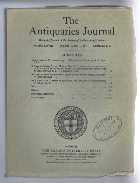 Image for The Antiquaries Journal, Being the Journal of The Society of Antiquaries of London, Volume XXXVIII, 1958, Numbers 1, 2. January - April 1958 The Antiquaries Journal, Being the Journal of The Society of Antiquaries of London, Volume XXXVIII, 1958, Numbers 1, 2. January - April 1958