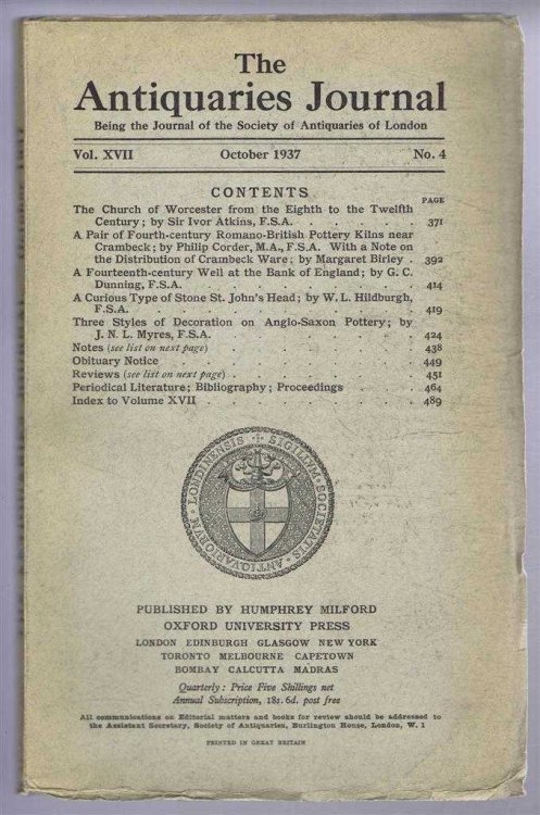 Image for The Antiquaries Journal, Being the Journal of The Society of Antiquaries of London, Volume XVII 1937, Number 4. October 1937 The Antiquaries Journal, Being the Journal of The Society of Antiquaries of London, Volume XVII 1937, Number 4. October 1937