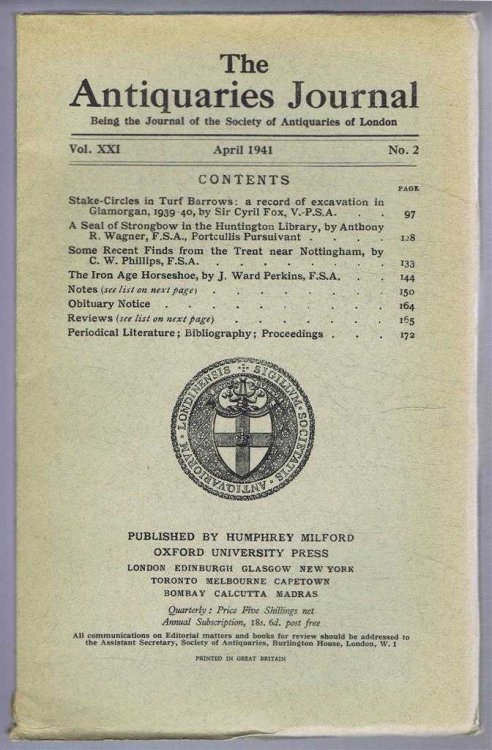Image for The Antiquaries Journal, Being the Journal of The Society of Antiquaries of London, Volume XXI, 1941, Number 2. April 1941 The Antiquaries Journal, Being the Journal of The Society of Antiquaries of London, Volume XXI, 1941, Number 2. April 1941