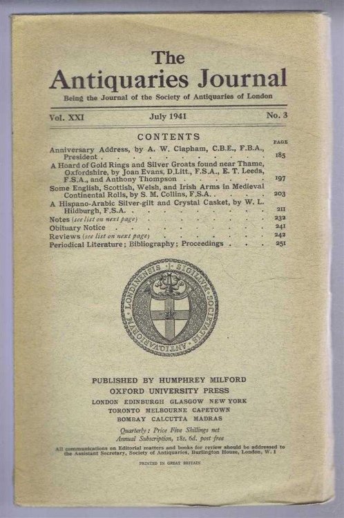 Image for The Antiquaries Journal, Being the Journal of The Society of Antiquaries of London, Volume XXI, 1941, Number 3. July 1941 The Antiquaries Journal, Being the Journal of The Society of Antiquaries of London, Volume XXI, 1941, Number 3. July 1941