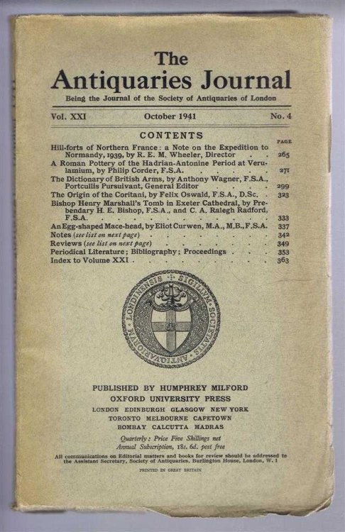Image for The Antiquaries Journal, Being the Journal of The Society of Antiquaries of London, Volume XXI, 1941, Number 4. October 1941 The Antiquaries Journal, Being the Journal of The Society of Antiquaries of London, Volume XXI, 1941, Number 4. October 1941