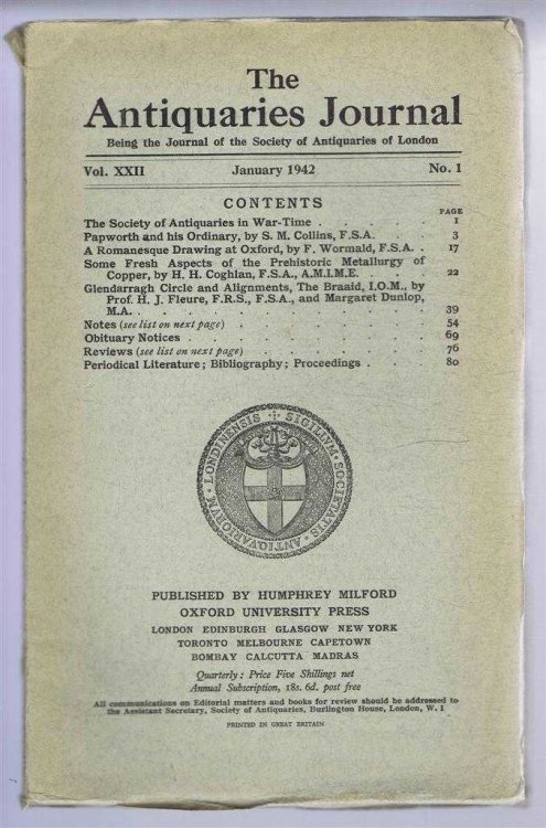 Image for The Antiquaries Journal, Being the Journal of The Society of Antiquaries of London, Volume XXII, 1942, Number 1. January 1942 The Antiquaries Journal, Being the Journal of The Society of Antiquaries of London, Volume XXII, 1942, Number 1. January 1942