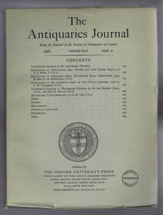 Image for The Antiquaries Journal, Being the Journal of The Society of Antiquaries of London, Volume XLII, 1962, Part II The Antiquaries Journal, Being the Journal of The Society of Antiquaries of London, Volume XLII, 1962, Part II