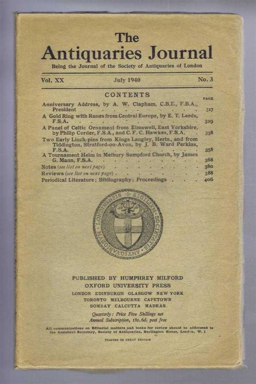 The Antiquaries Journal, Being the Journal of the Society of Antiquaries of London, Vol XX, No. 3, July 1940