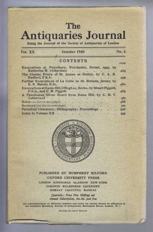 The Antiquaries Journal, Being the Journal of the Society of Antiquaries of London, Vol XX, No. 4, October 1940