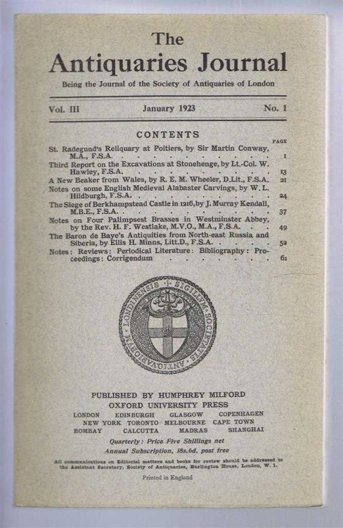 Image for The Antiquaries Journal, Being the Journal of the Society of Antiquaries of London, Vol III, No. 1, January 1923 The Antiquaries Journal, Being the Journal of the Society of Antiquaries of London, Vol III, No. 1, January 1923