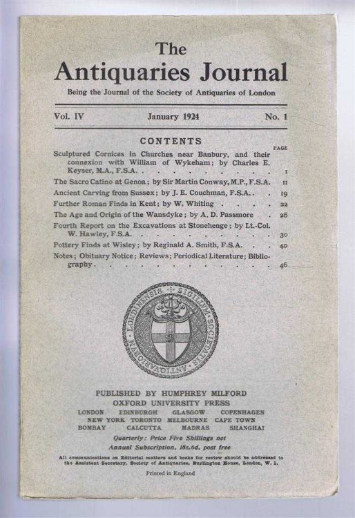 Image for The Antiquaries Journal, Being the Journal of the Society of Antiquaries of London, Vol IV, No. 1, January 1924 The Antiquaries Journal, Being the Journal of the Society of Antiquaries of London, Vol IV, No. 1, January 1924