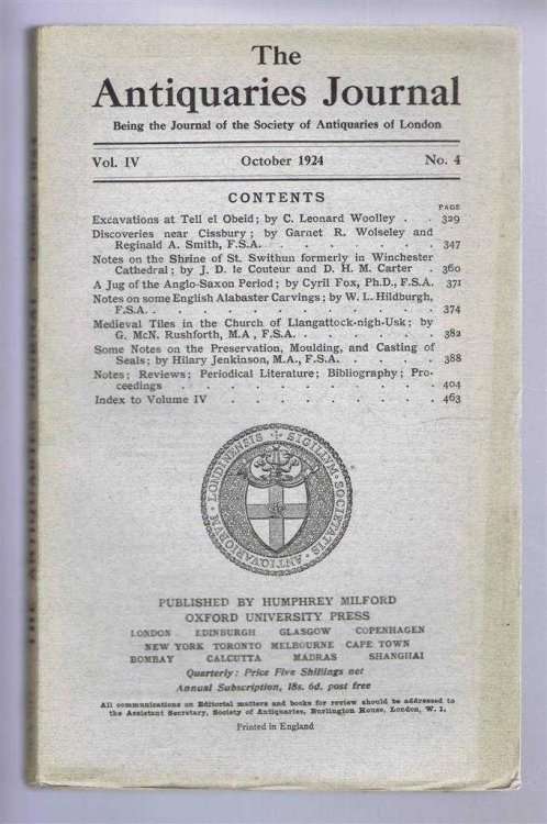Image for The Antiquaries Journal, Being the Journal of the Society of Antiquaries of London, Vol IV, No. 4, October 1924 The Antiquaries Journal, Being the Journal of the Society of Antiquaries of London, Vol IV, No. 4, October 1924