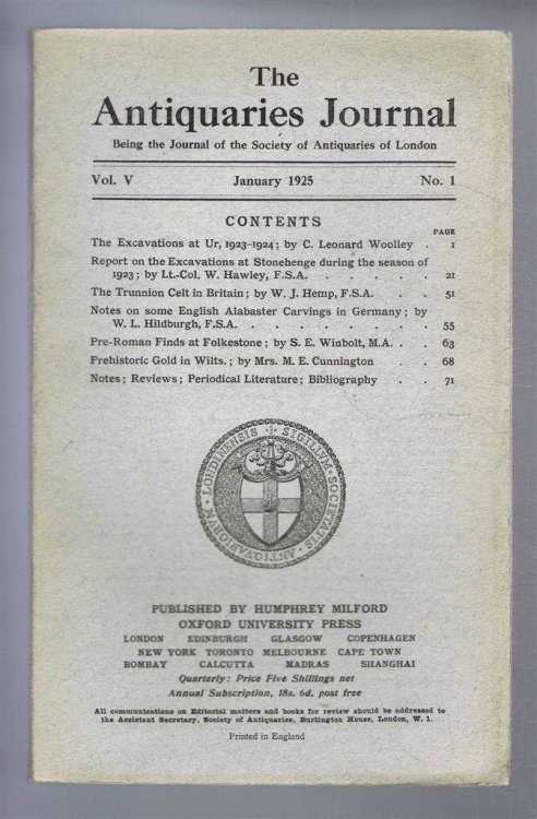 Image for The Antiquaries Journal, Being the Journal of the Society of Antiquaries of London, Vol V, No. 1, January 1925 The Antiquaries Journal, Being the Journal of the Society of Antiquaries of London, Vol V, No. 1, January 1925