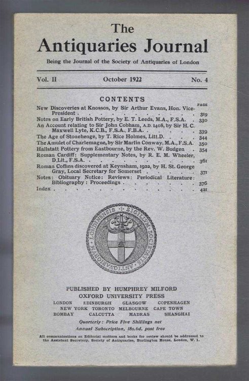 Image for The Antiquaries Journal, Being the Journal of the Society of Antiquaries of London, Vol II, No. 4, October 1922 The Antiquaries Journal, Being the Journal of the Society of Antiquaries of London, Vol II, No. 4, October 1922