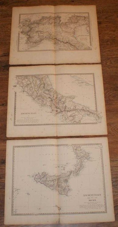 Image for Map of Ancient Italy and Sicily in Three Sheets - disbound map sheets from 1857 Map of Ancient Italy and Sicily in Three Sheets - disbound map sheets from 1857