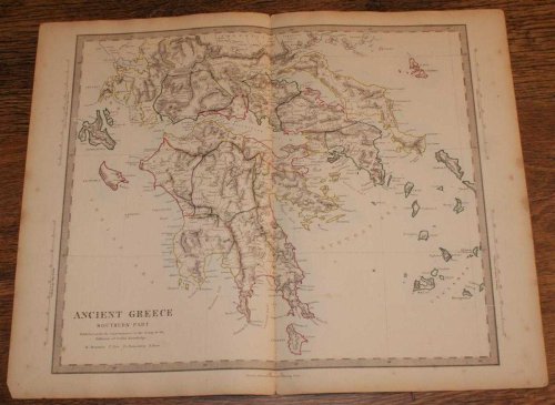 Map of Ancient Greece Southern Part - disbound sheet from 1857 