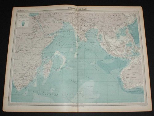 Image for Map of the Indian Ocean from the 1920 Times Survey Atlas (Plate 54) including currents and shipping routes Map of the Indian Ocean from the 1920 Times Survey Atlas (Plate 54) including currents and shipping routes