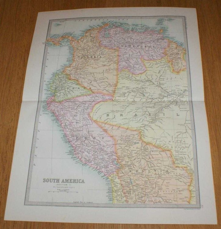 Map of South America (Section 1) covering Colombia, Venezuela, British Guiana, Ecuador, Peru and parts of Brazil and Bolivia - Sheet 77 Disbound from the 1890 'The Library Reference Atlas of the World'