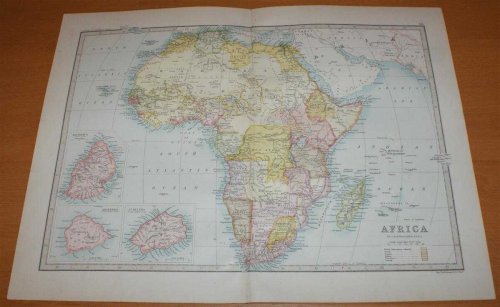 Map of Africa - Sheet 53 disbound from the 1890 'The Library Reference Atlas of the World' with inset panels showing Mauritius, Ascention and St. Helena