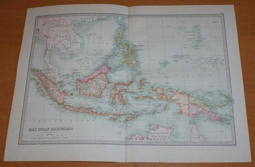 Map of 'East Indian Archipelago' - Sheet 50 disbound from the 1890 'The Library Reference Atlas of the World' covering Indonesia and the Philippines, etc.