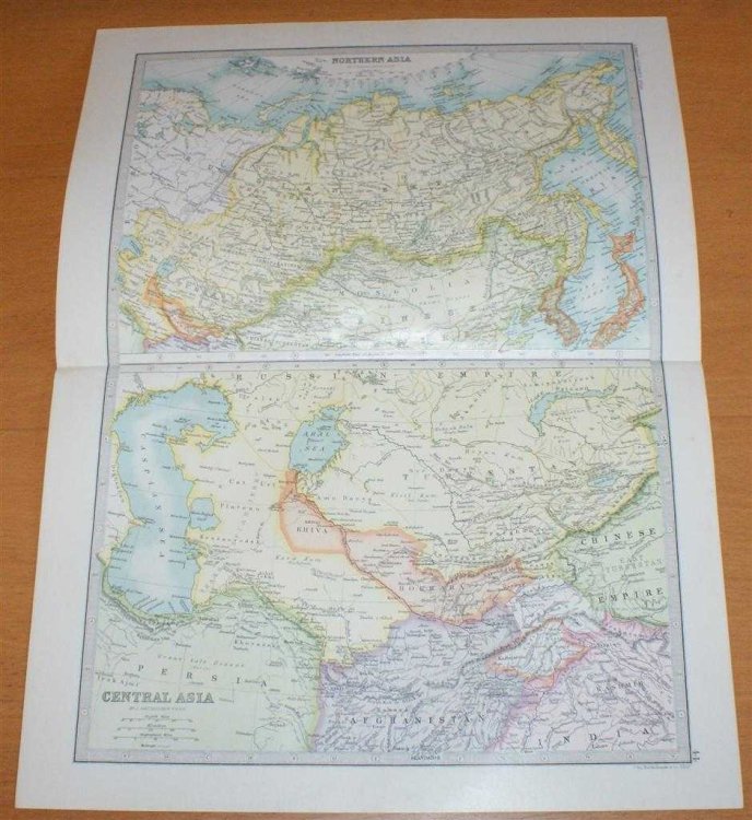 Map of 'Northern Asia and Central Asia' - Sheet 44 disbound from the 1890 'The Library Reference Atlas of the World' including modern day Siberia, Kazakhstan, Turkmenistan, Uzbekistan and Mongolia
