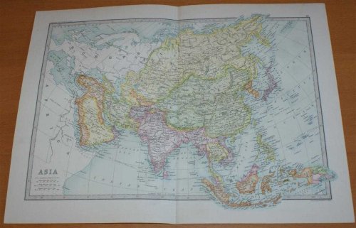 Map of Asia - Sheet 41 disbound from the 1890 'The Library Reference Atlas of the World' with the Chinese, Turksish and Russian Empires, India, Persia, Arabia, Siam, Malaysia, Japan, etc.