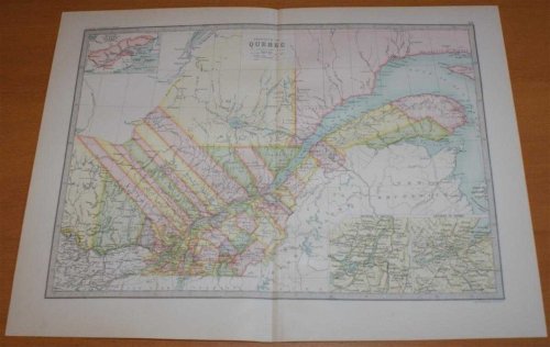 Map of 'Province of Quebec' - Sheet 62 disbound from the 1890 'The Library Reference Atlas of the World' with inset panels showing Environs of Montreal and Quebec