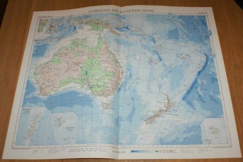 Map of Australasia and the South-West Pacific - Plate 10 disbound from 1958 Mid-Century Times Atlas of the World including Australia, New Zealand, New Guinea, Fiji, etc. (on Bonne Projection)