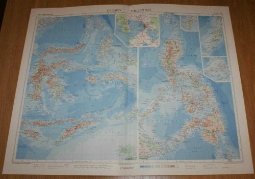 Map of Celebes and Philippines - Plate 18 disbound from 1958 Mid-Century Times Atlas of the World